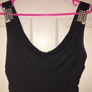 Ruched black sparkled mini dress, L